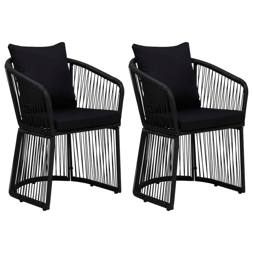 Petromila vidaXL Záhradné stoličky s podložkami a vankúšmi 2 ks PVC ratan čierne